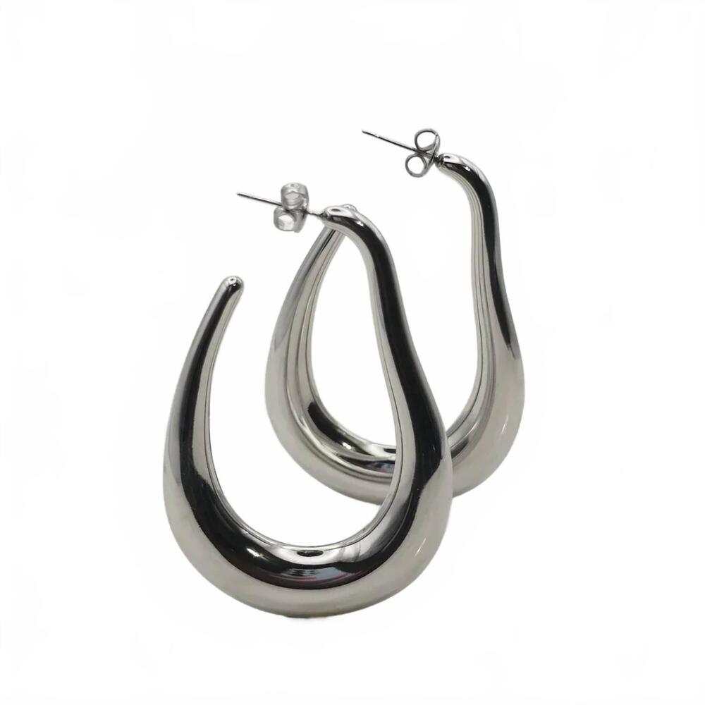 NEW XTRAORDINARY women's thick liquid hoop earrings in silver